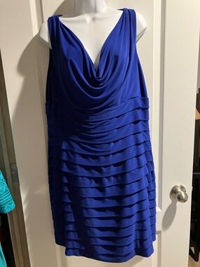 American Living Royal Blue Cowl Neck Layered Midi Dress